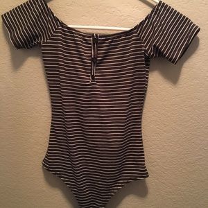 Grey white pinstripe bodysuit